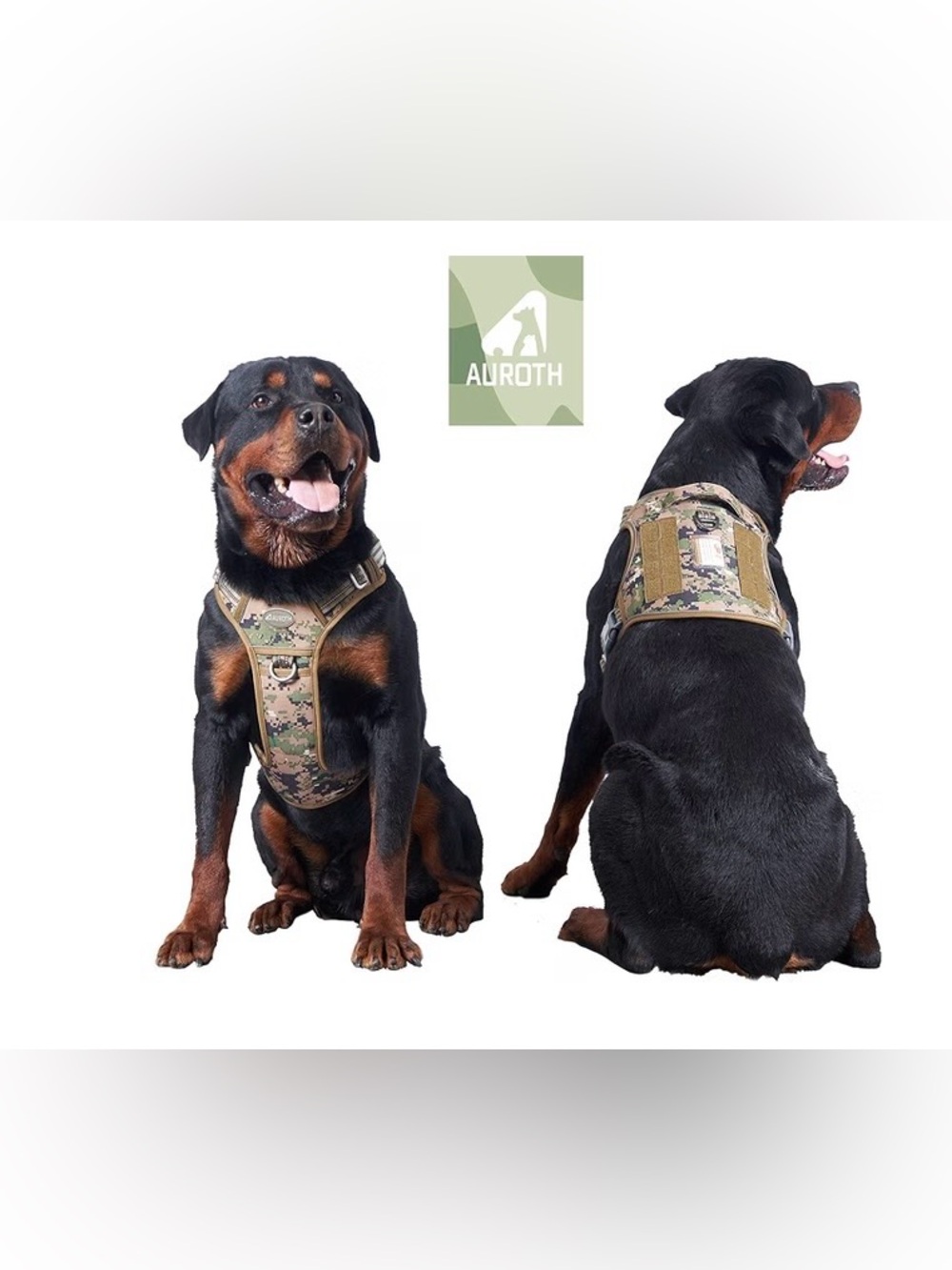 Tactical Dog Harness for Large Dogs No Pull Adjustable Reflective- Green Camo L